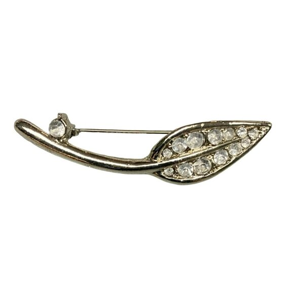 Vintage 80s Silver Tone and Rhinestone Leaf Brooches - Picture 2 of 5
